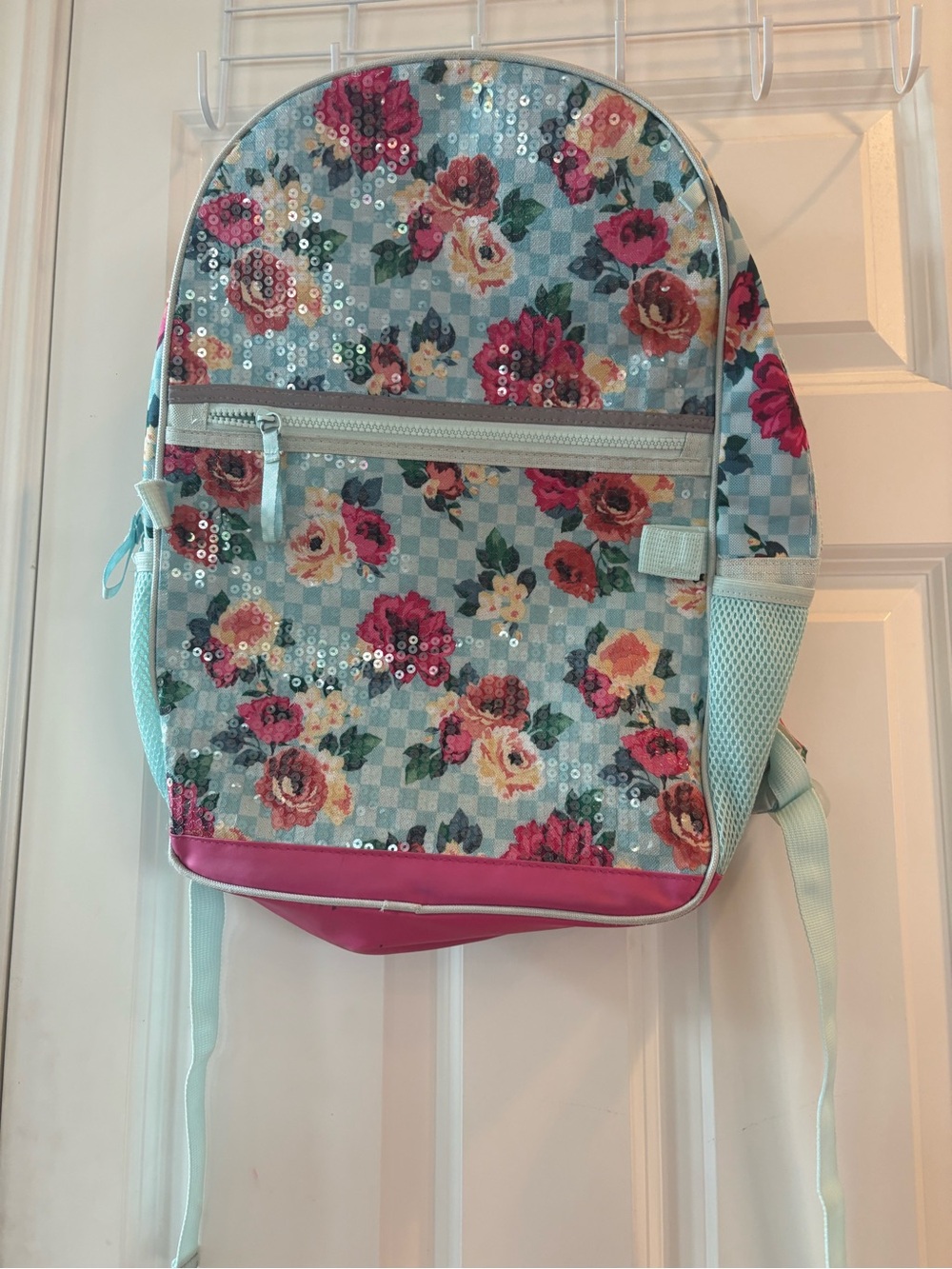 Source Unknown Floral Sequin Backpack - Mint, Pink, Cream